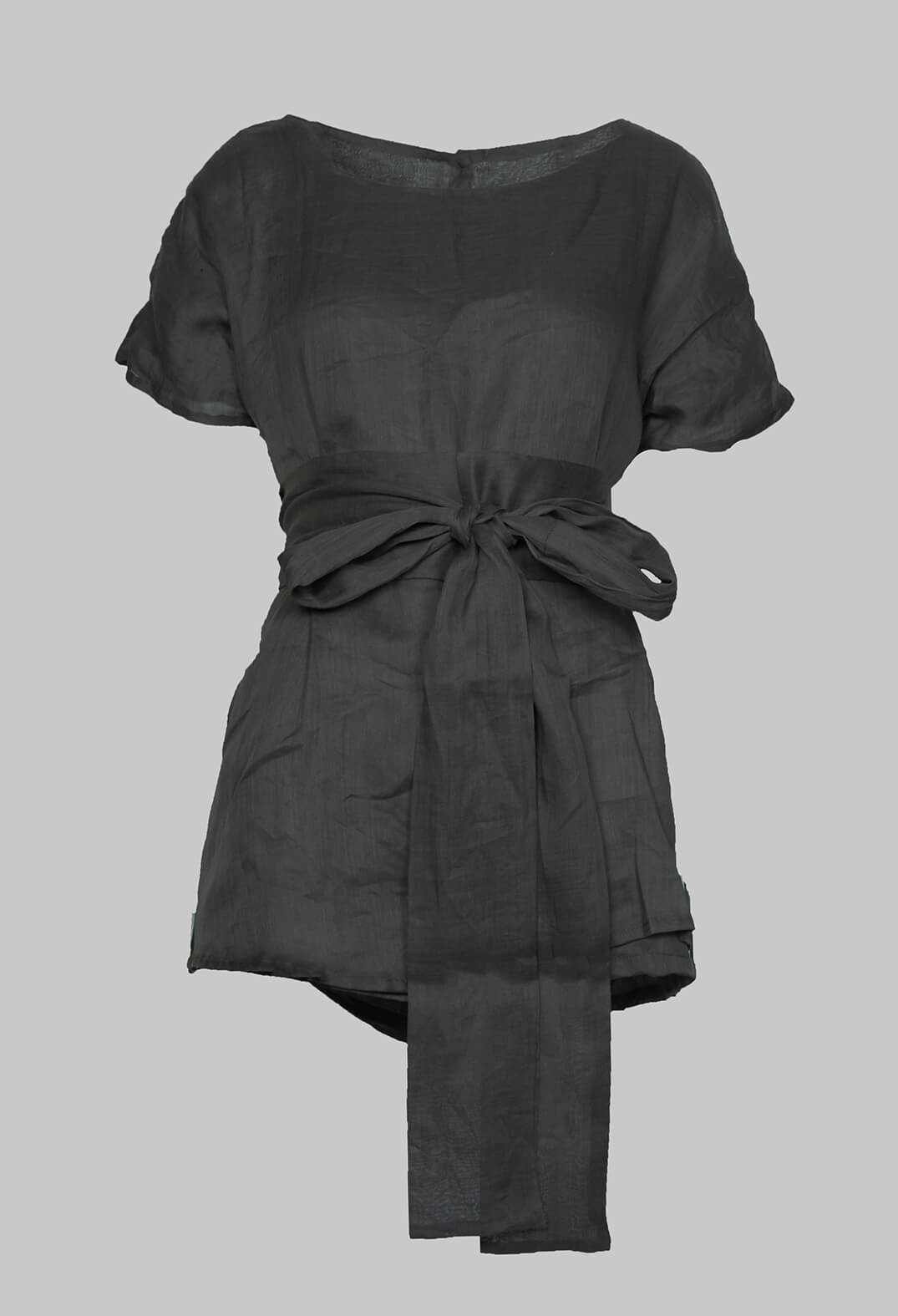 Short Sleeve Top with Tie Belt in Purple Coffee