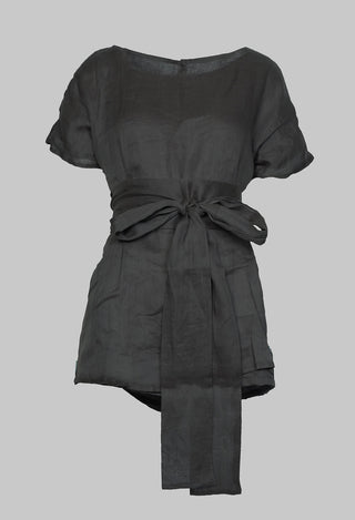 Short Sleeve Top with Tie Belt in Purple Coffee