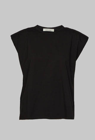 Sleeveless Top with Shoulder Pads in Black