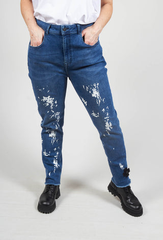 Slim Fit Jeans with Raw Hem in Blue Print