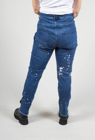 Slim Fit Jeans with Raw Hem in Blue Print