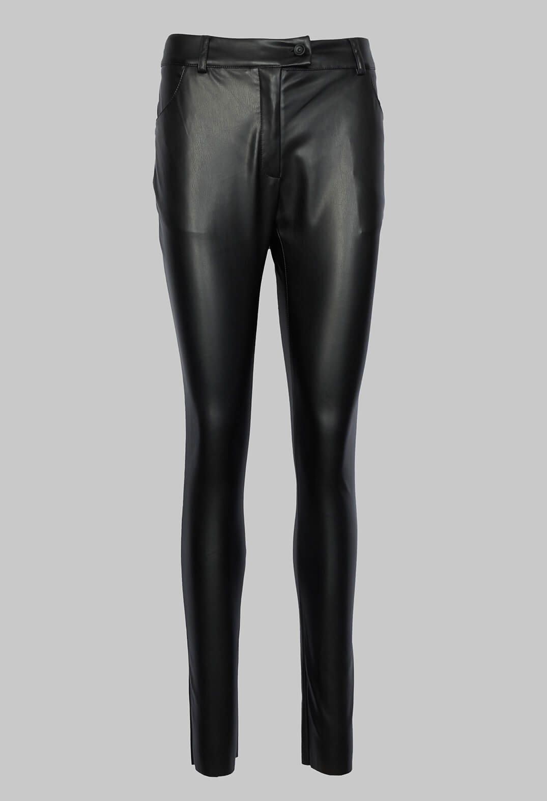 Slim Leg Wet Look Trousers in Black