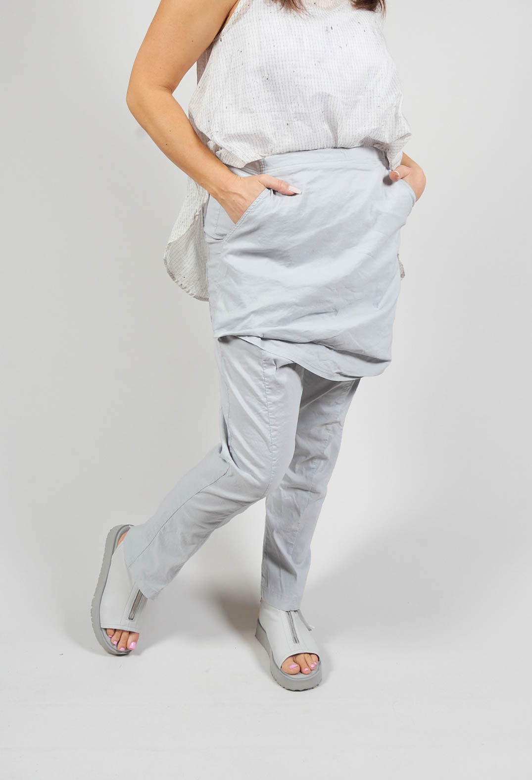 Slim Trousers with Front Overlay in Ice