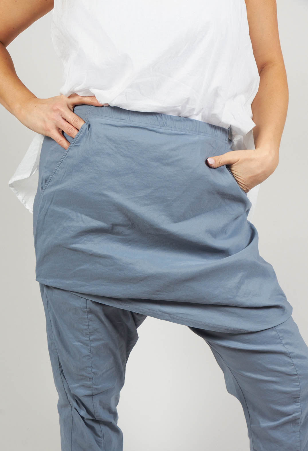 Slim Trousers with Front Overlay in Water