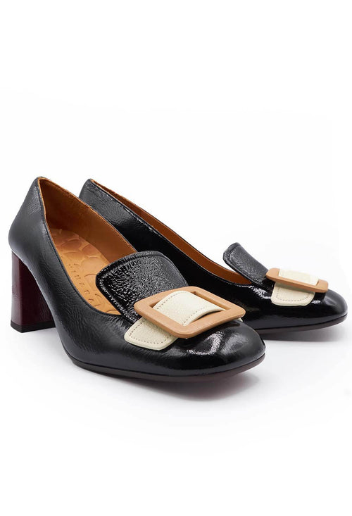 Slip-on Heel with Buckle in Patent Leather