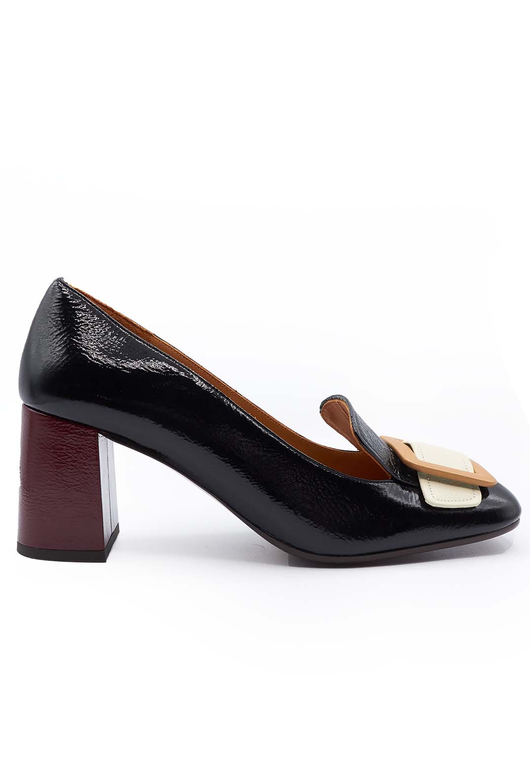 Slip-on Heel with Buckle in Patent Leather