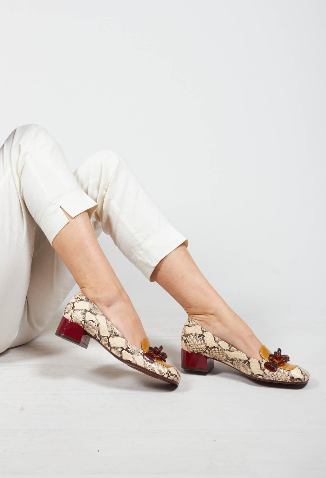 Snake Print Slip on Shoe with Contrasting Heel