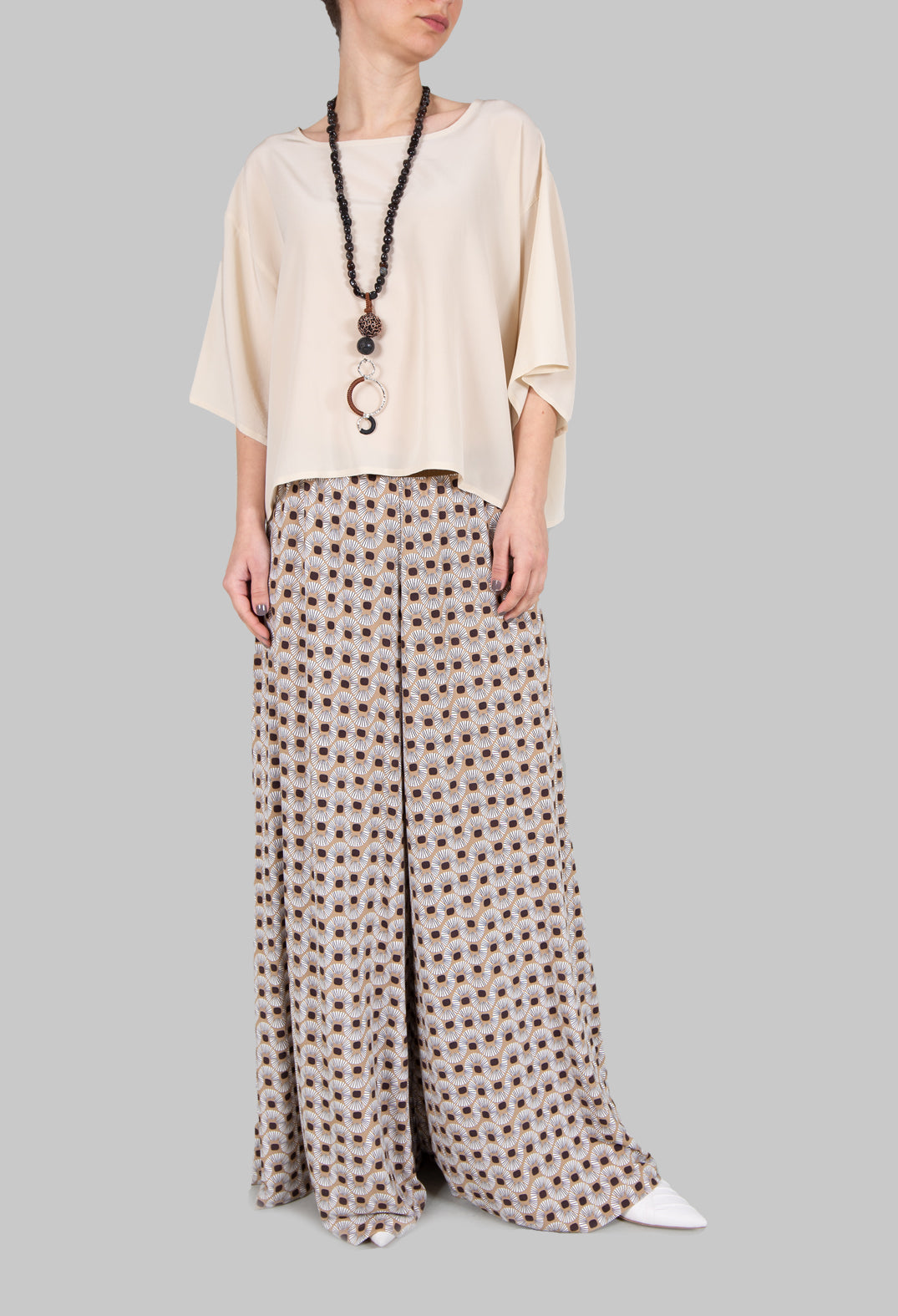 Wide Leg Trousers in Beige/Bianco