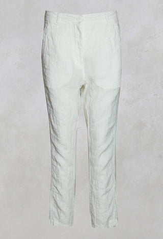 Straight Leg Linen Trousers in Offwhite