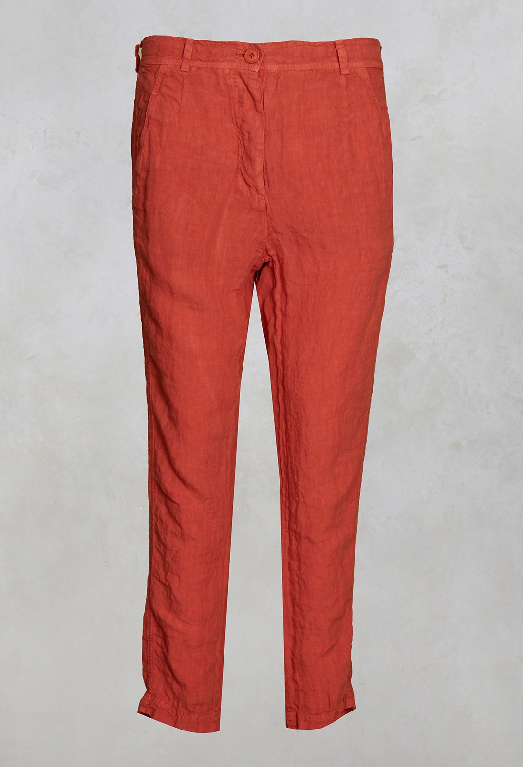 Straight Leg Linen Trousers in Orange