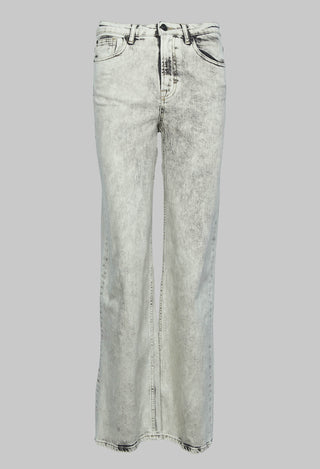 Straight Leg Mid Rise Trousers in Acid Wash Black