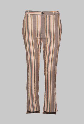 Straight Leg Trousers with High Low Hem in Stripe