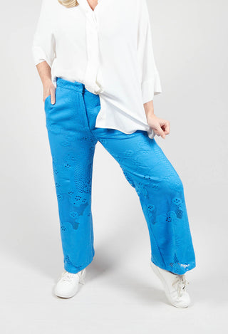 Beatrice B straight leg blue trousers with lace detail and front pockets