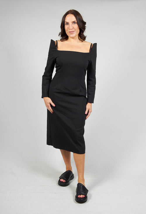Strappy Dress with Shoulder Pad Detail in Black