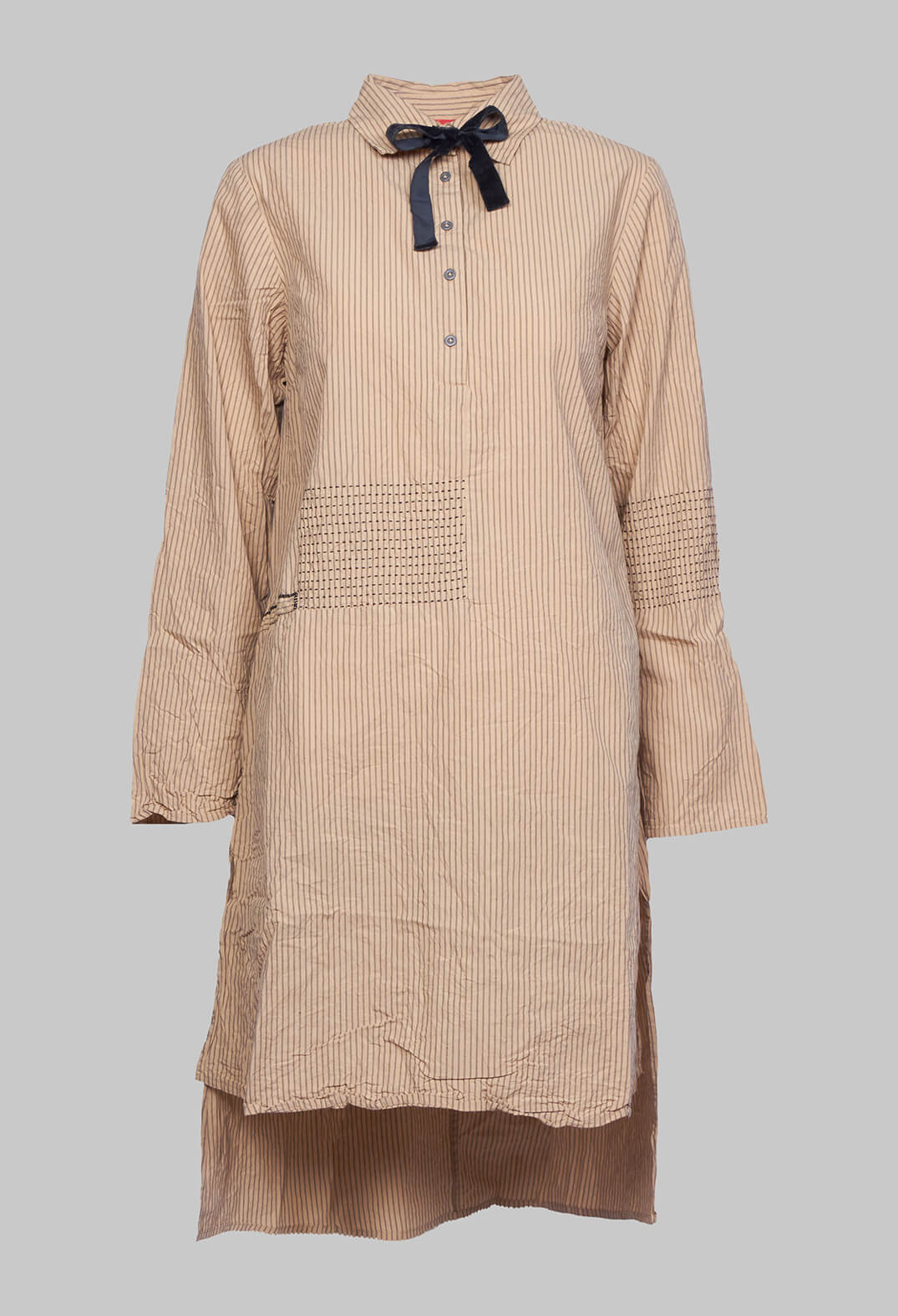 Striped Cotton Idra Blouse in Beige and Black Stripe