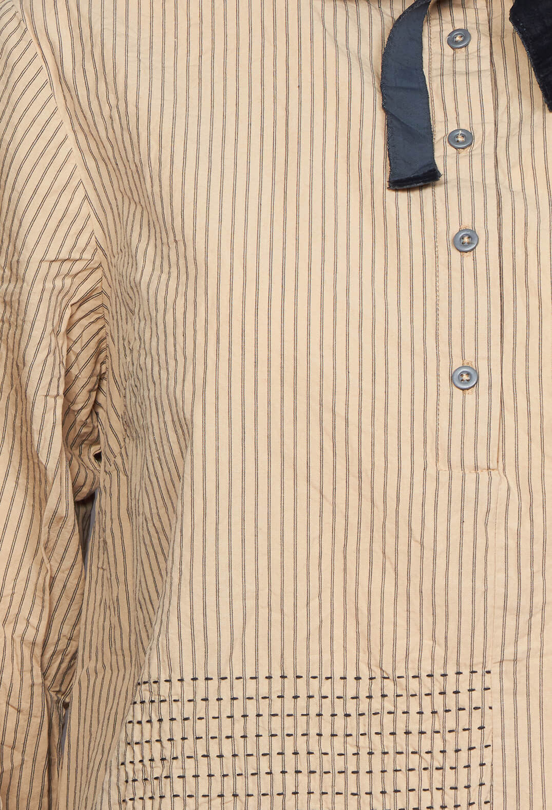 Striped Cotton Idra Blouse in Beige and Black Stripe