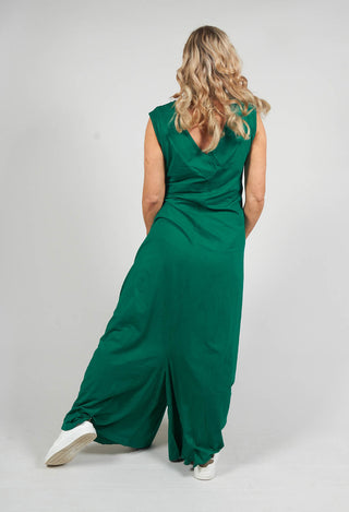 Striped Dye Effect Overalls with V Back in Green