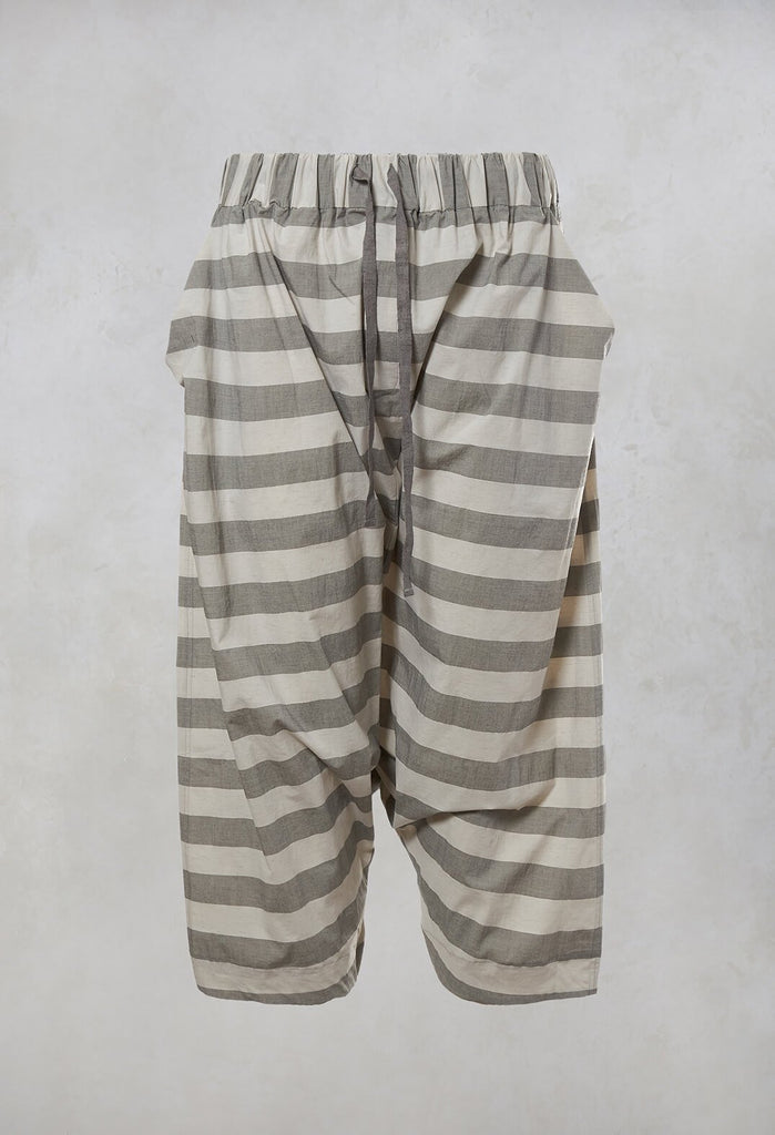 Striped Harem Trousers in Light Grey