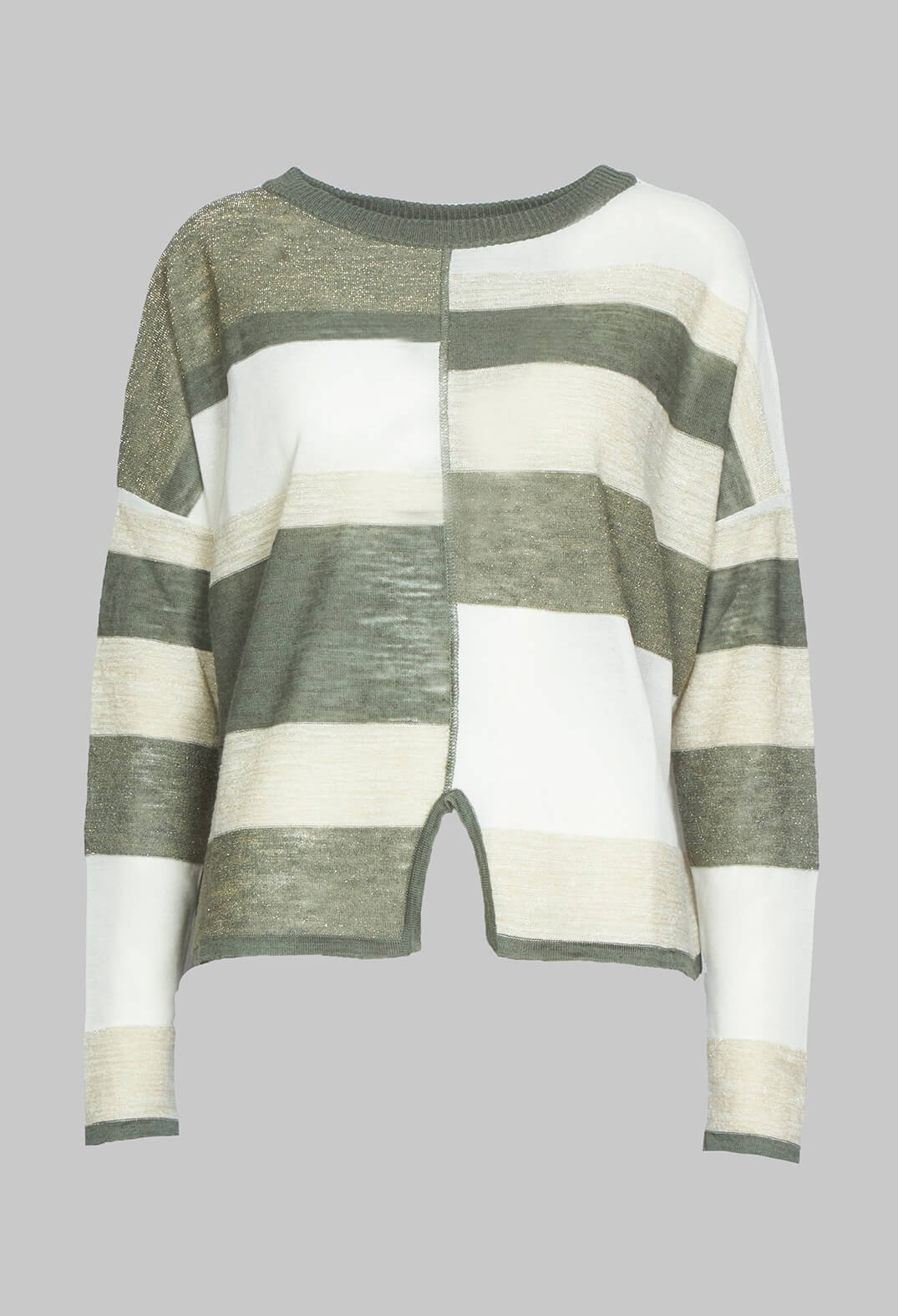 Striped Sweater with Metalic Detail in Green