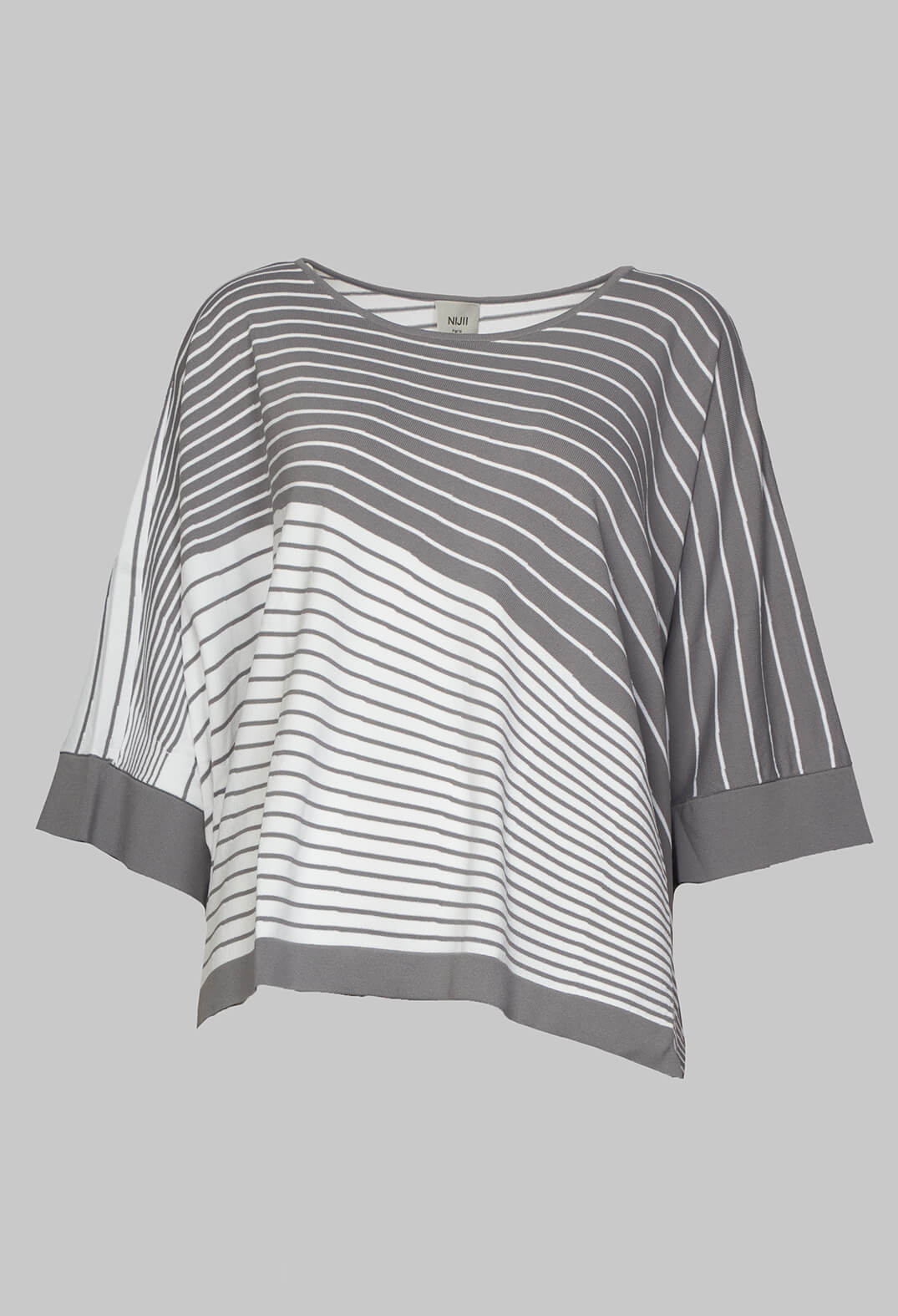 Striped Batwing Jumper in Grey and White