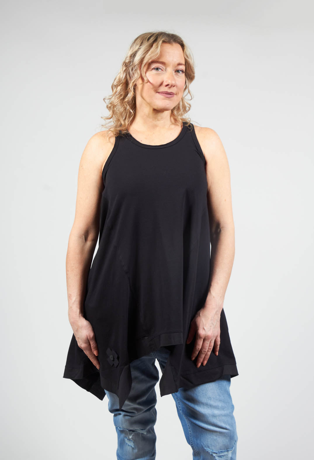 Swing Style Vest Top with Contrasting Hem in Black