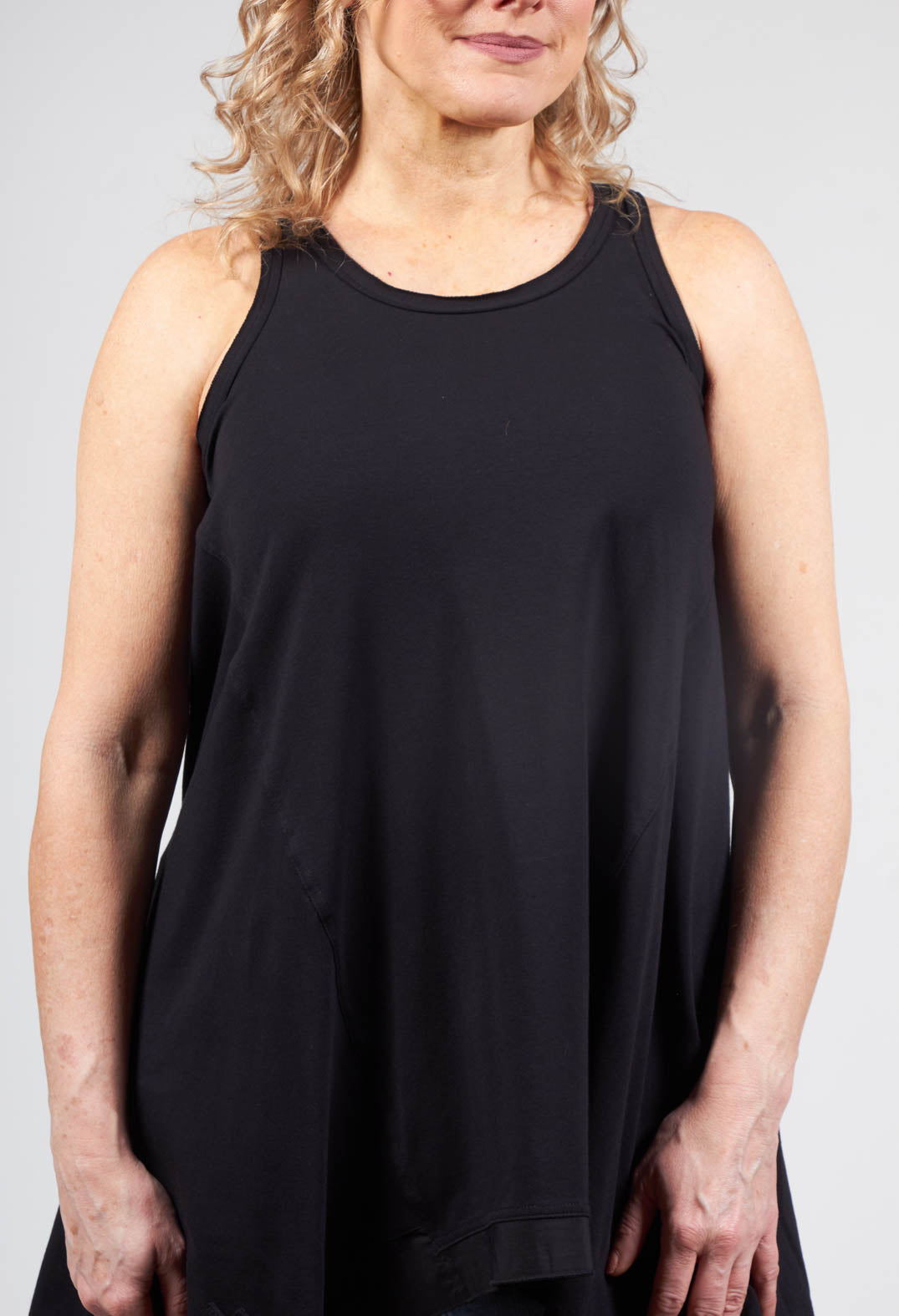 Swing Style Vest Top with Contrasting Hem in Black