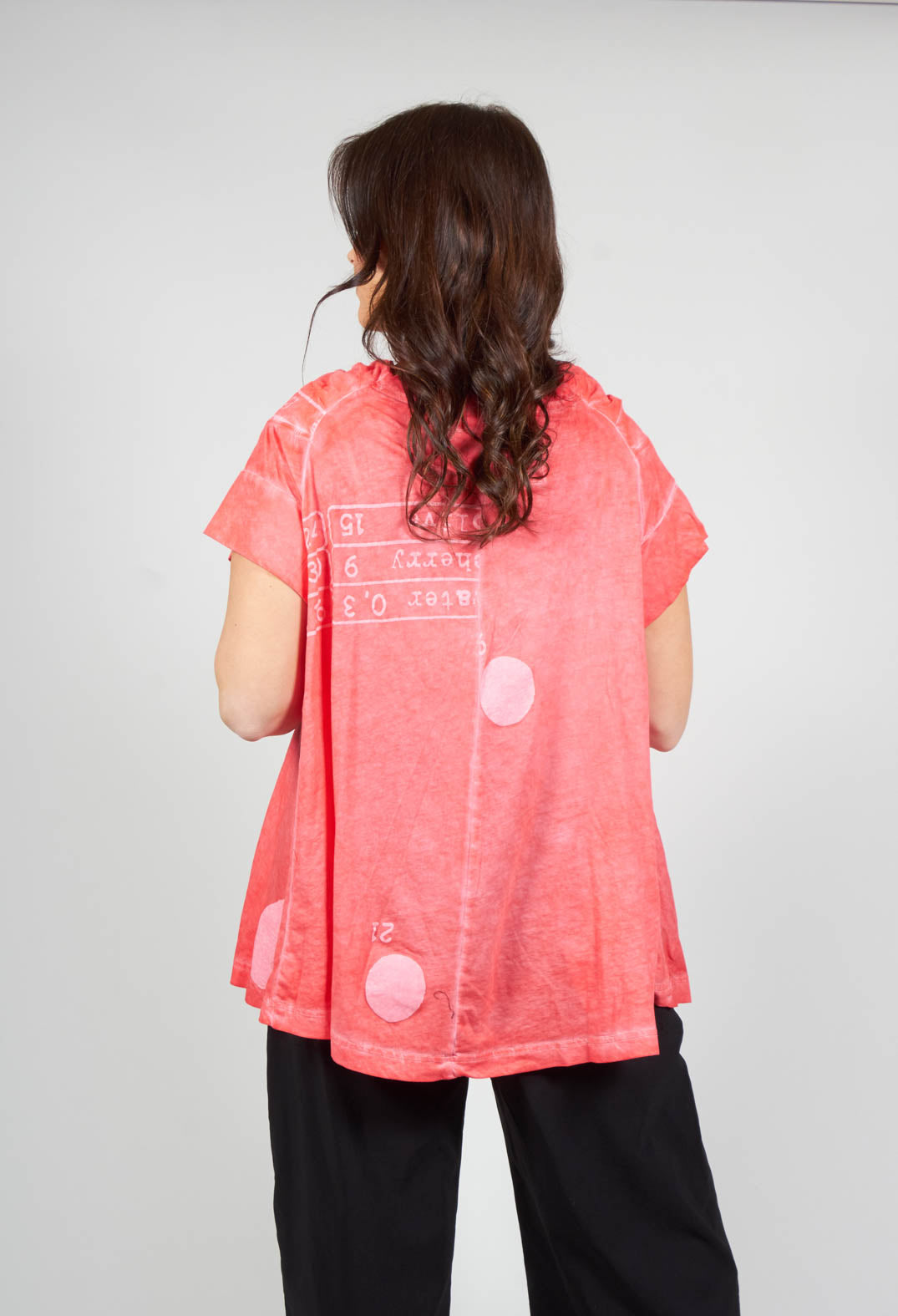 T-Shirt with Twist Detail Neckline in Cherry Dot