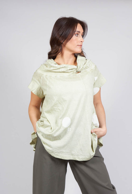 T-Shirt with Twist Detail Neckline in Pearl Dot