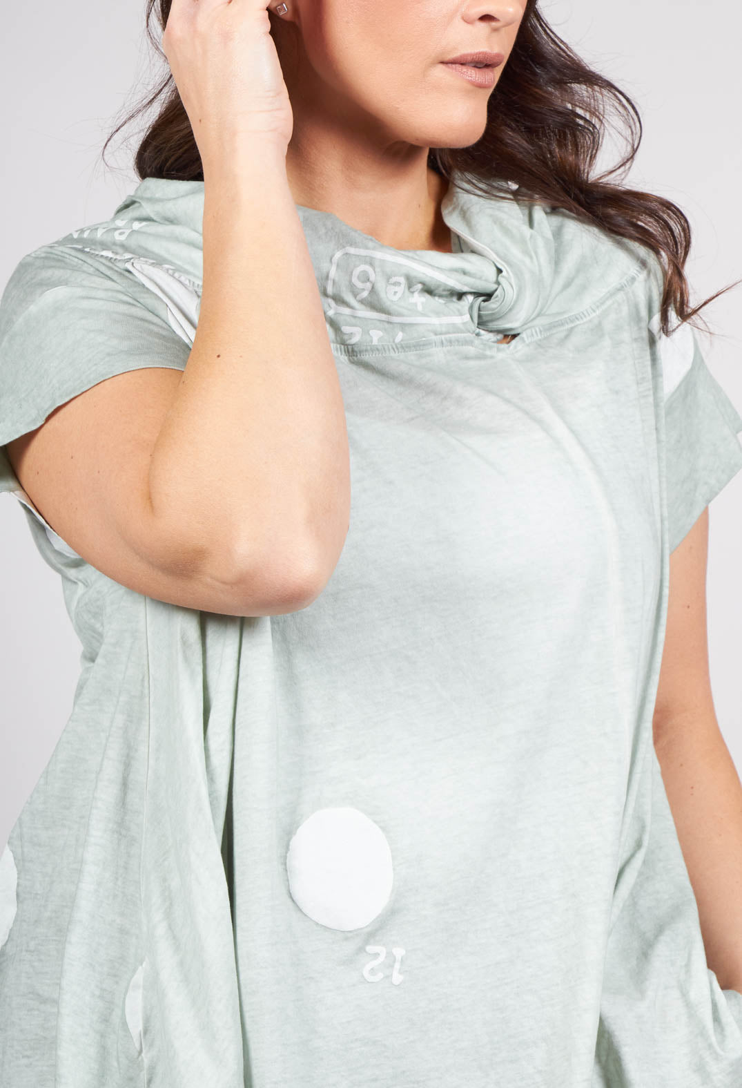 T-Shirt with Twist Detail Neckline in Sky Dot
