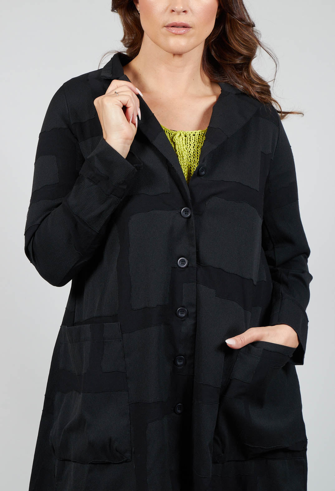 Textured Button Up Coat in Black
