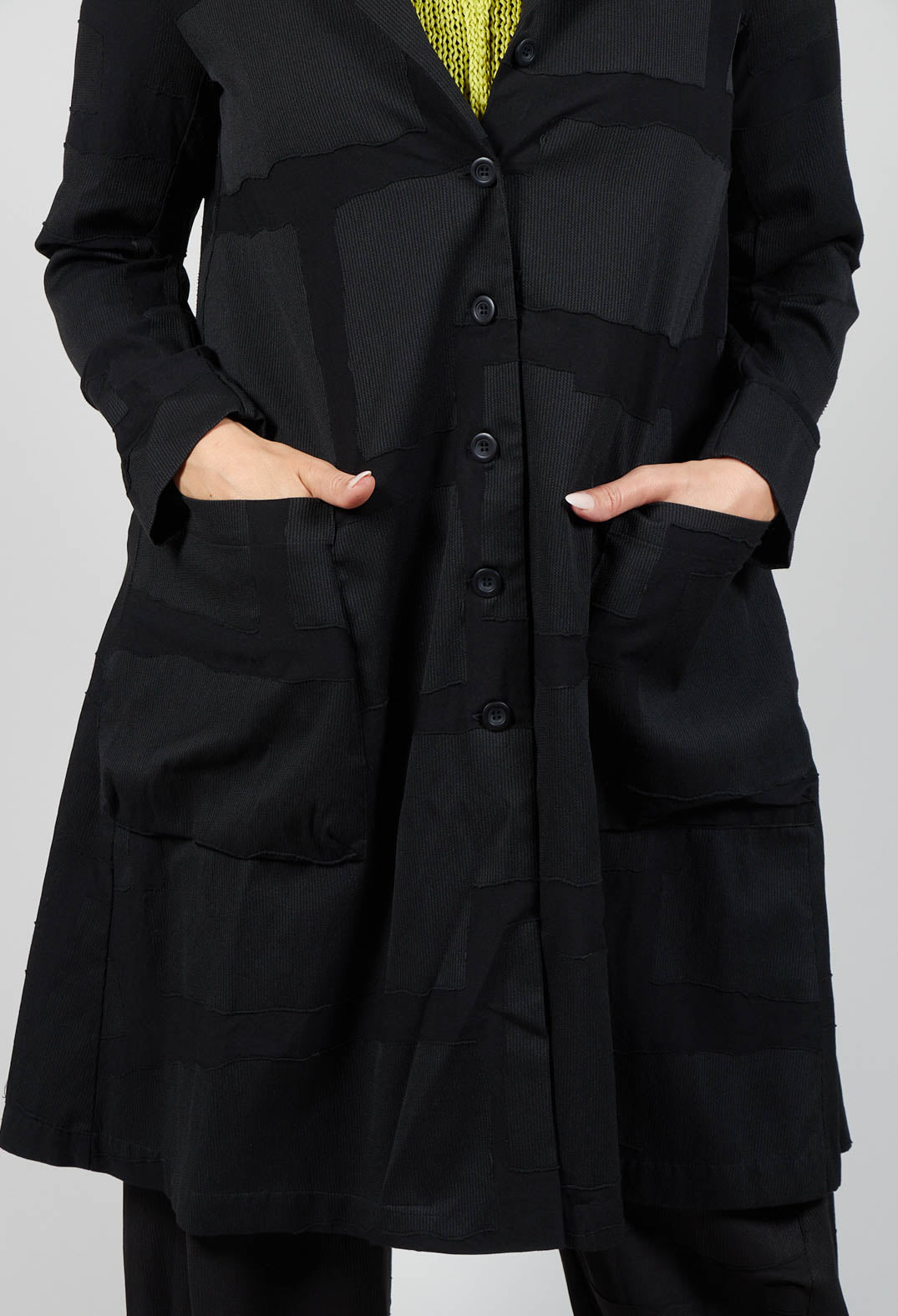 Textured Button Up Coat in Black