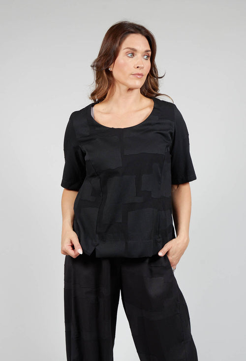 Textured Short Sleeve Boxy Top in Black