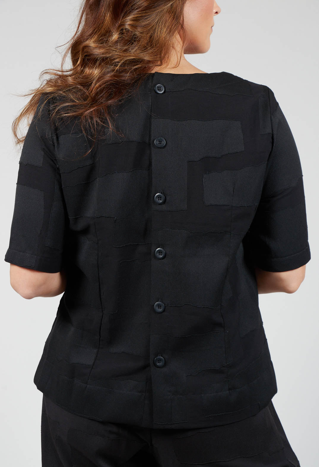 Textured Short Sleeve Boxy Top in Black