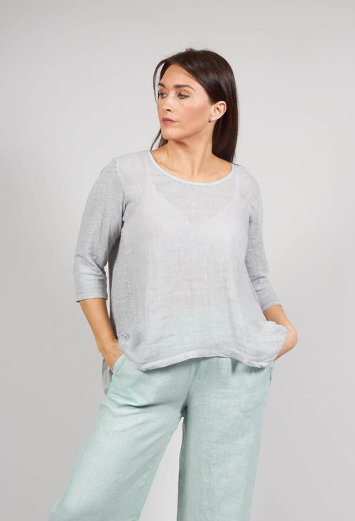 Three Quarter Sleeve Linen Gauze Knit Top in Pearl