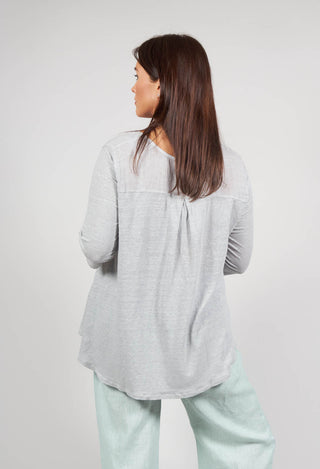 Three Quarter Sleeve Linen Gauze Knit Top in Pearl