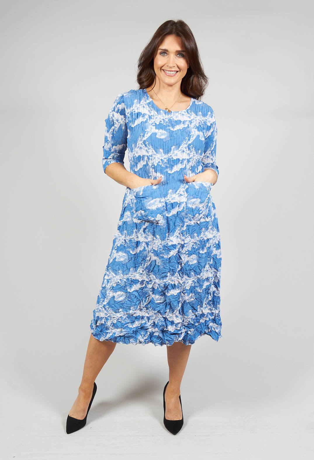 Three Quarter Sleeve Smash Dress in Clouds
