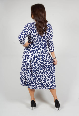 Three Quarter Sleeve Smash Dress in Indigo Leopard