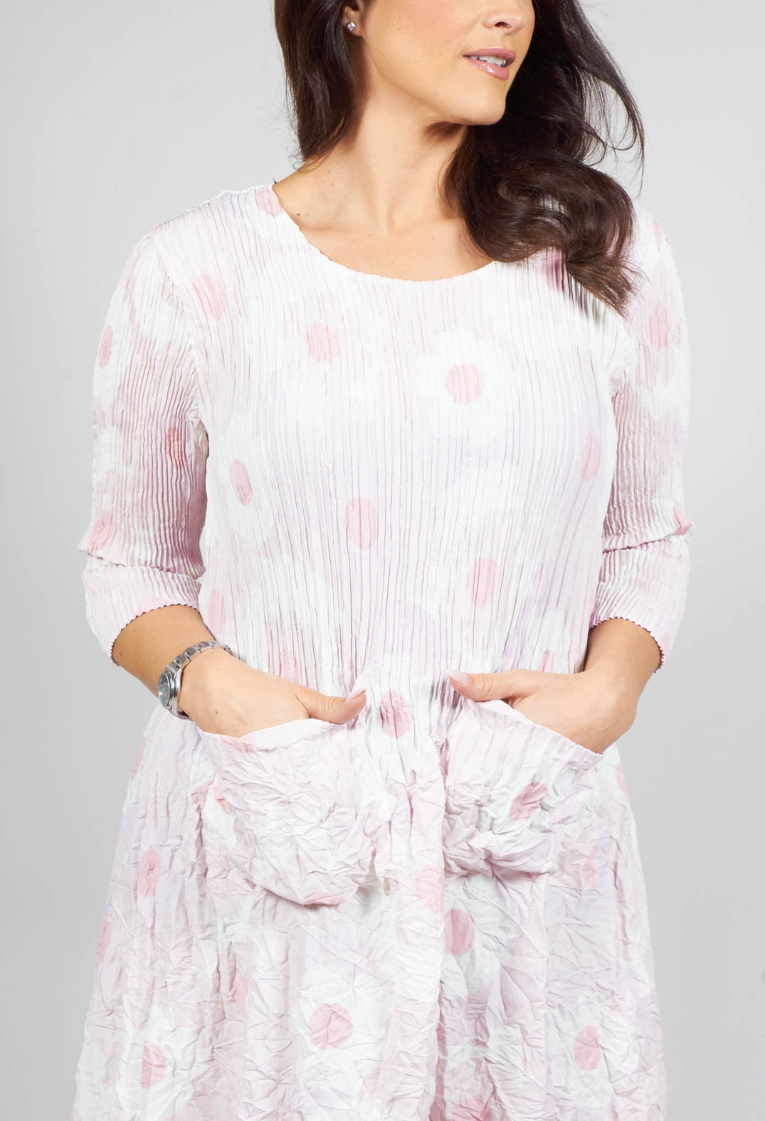 Three Quarter Sleeve Smash Dress in Pink Flower