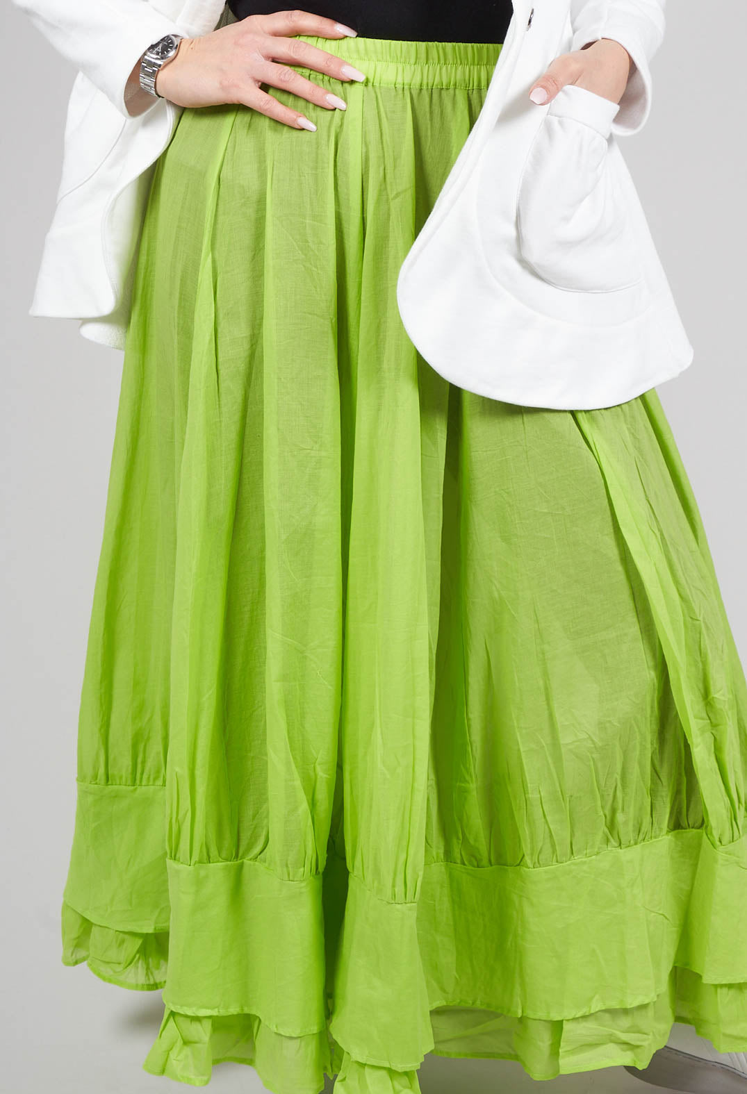 Tiered Long Skirt in Electric Green