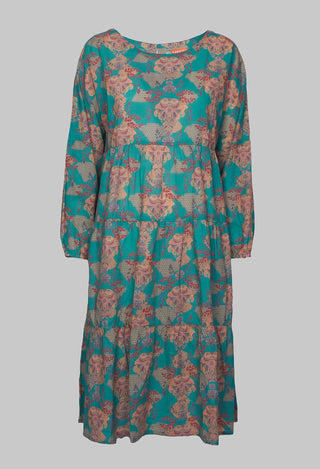 Tiered Vision of Love Dress in Turquoise with All over Print