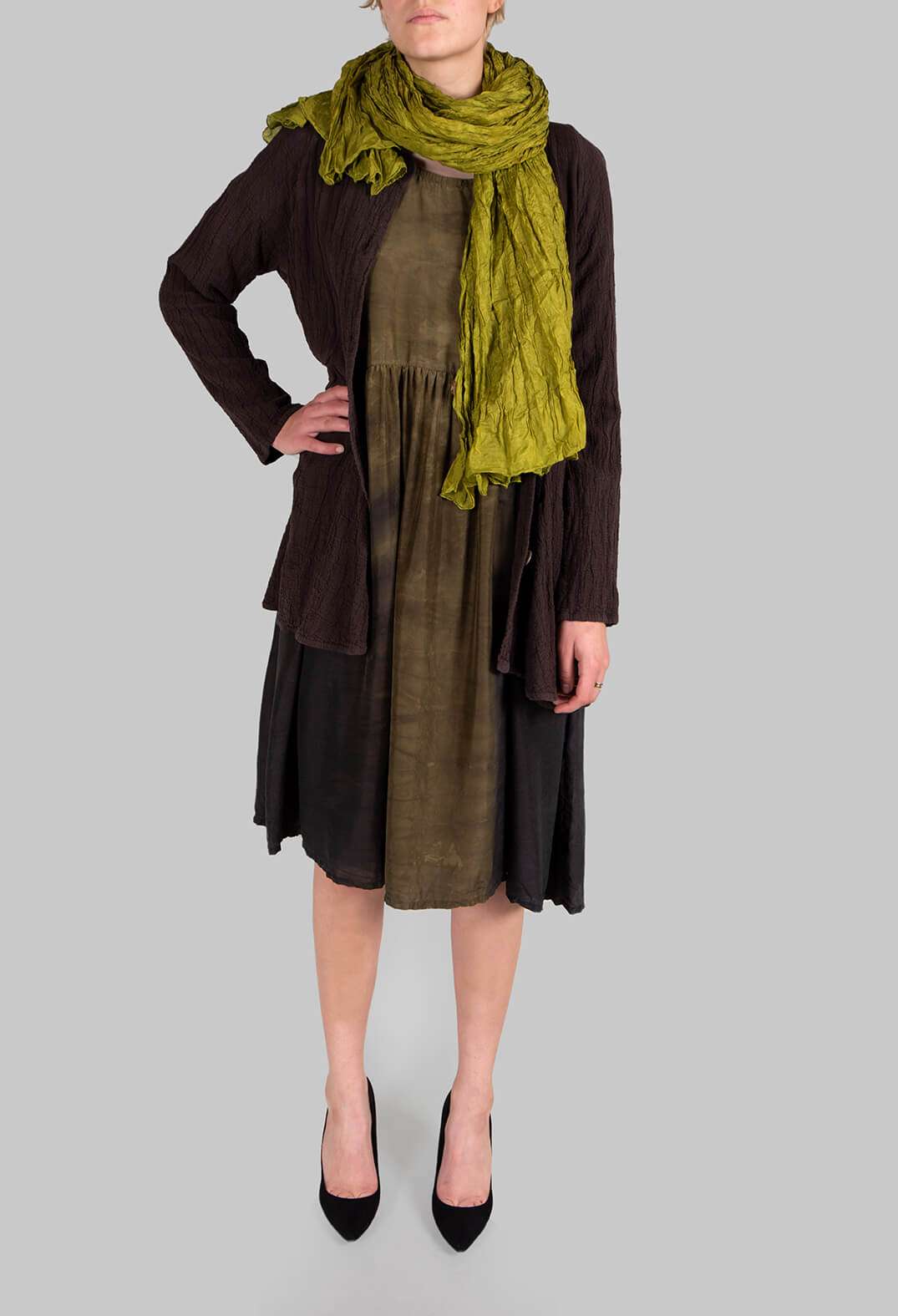 Zuseen Silk Dress in Avocado Brown