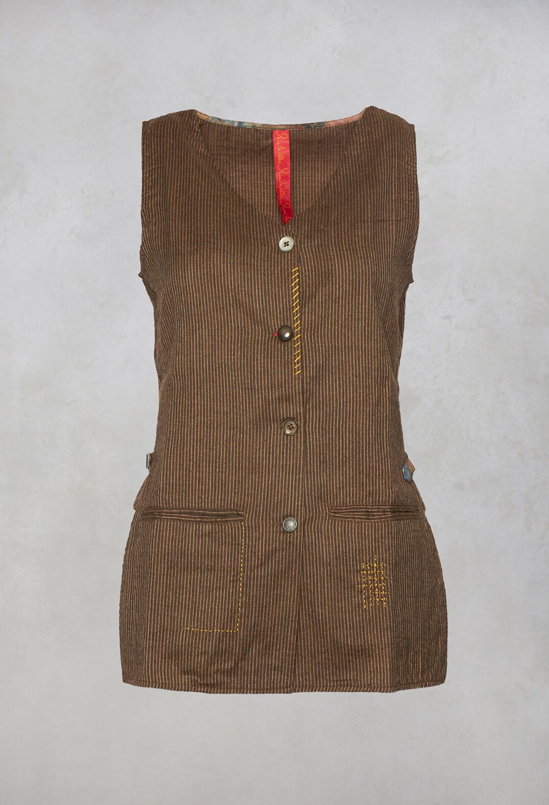 Striped Long Waistcoat with Pockets