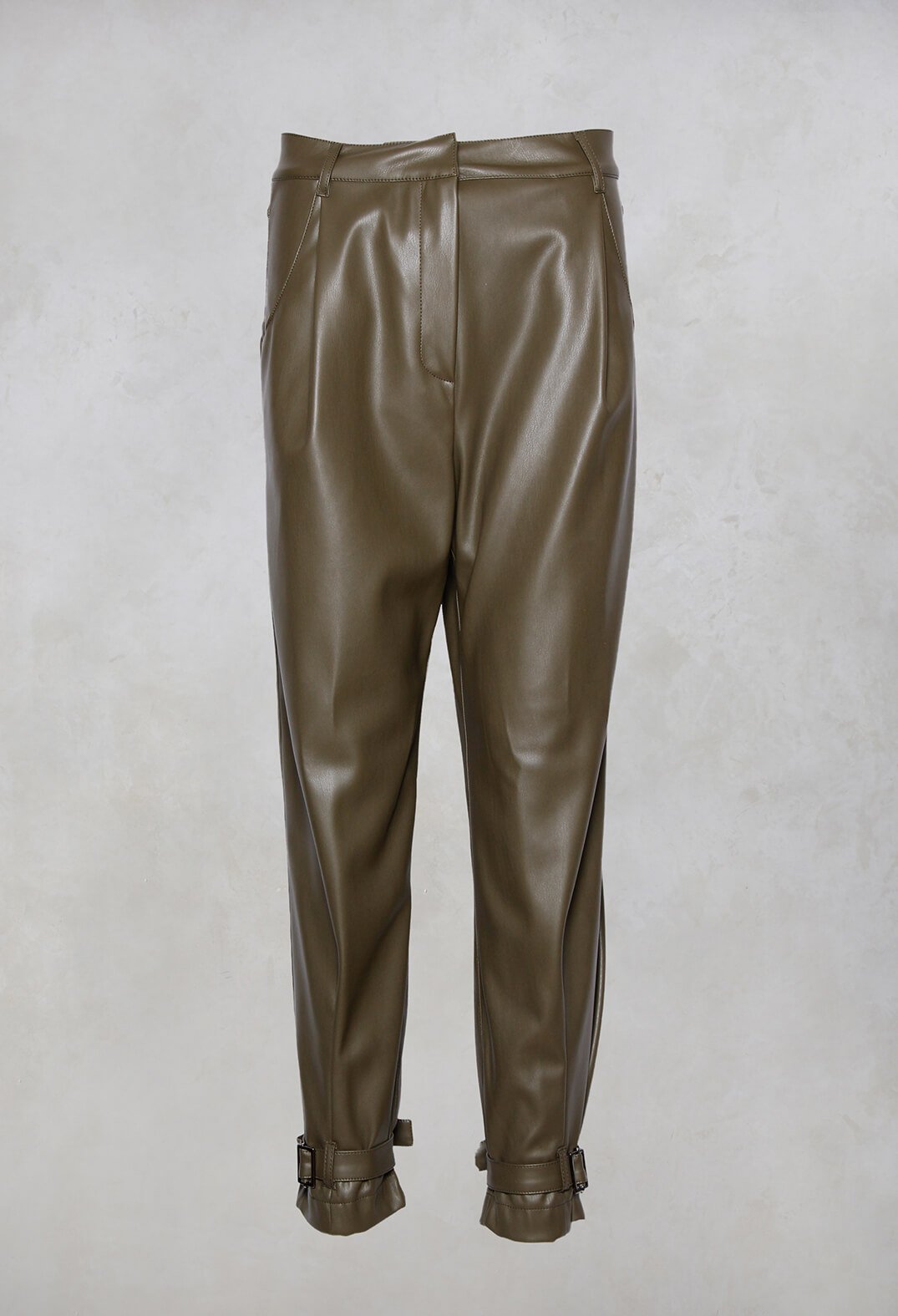 faux leather trousers with cuffs