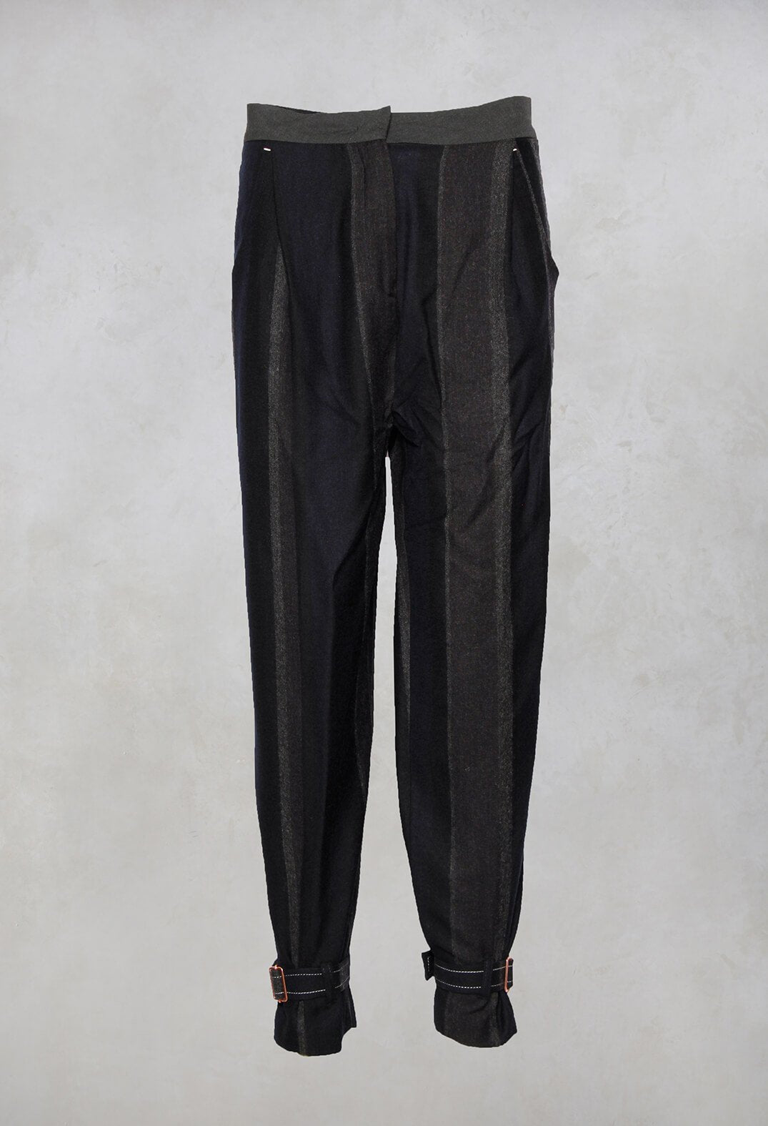 striped black trousers with cuffs