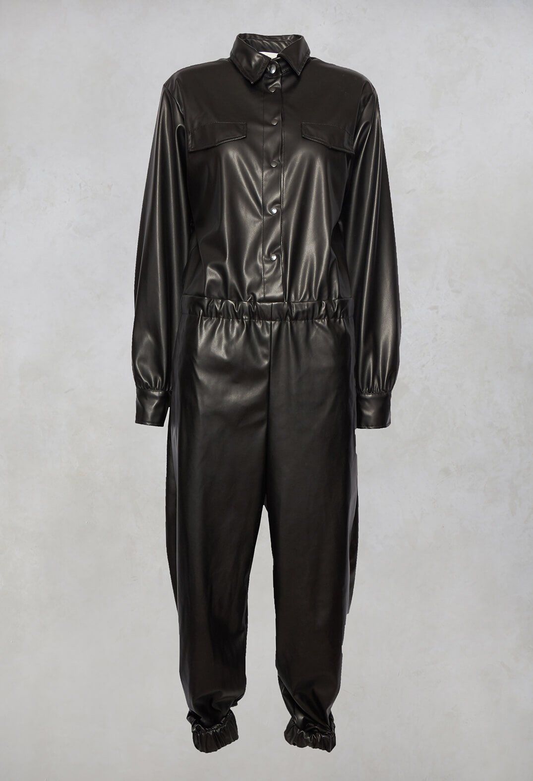 Faux Leather Jumpsuit in Black