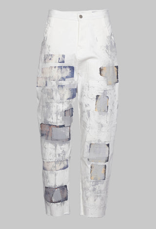 Straight Leg Jeans with Contrasting Patchwork Detail in Off White