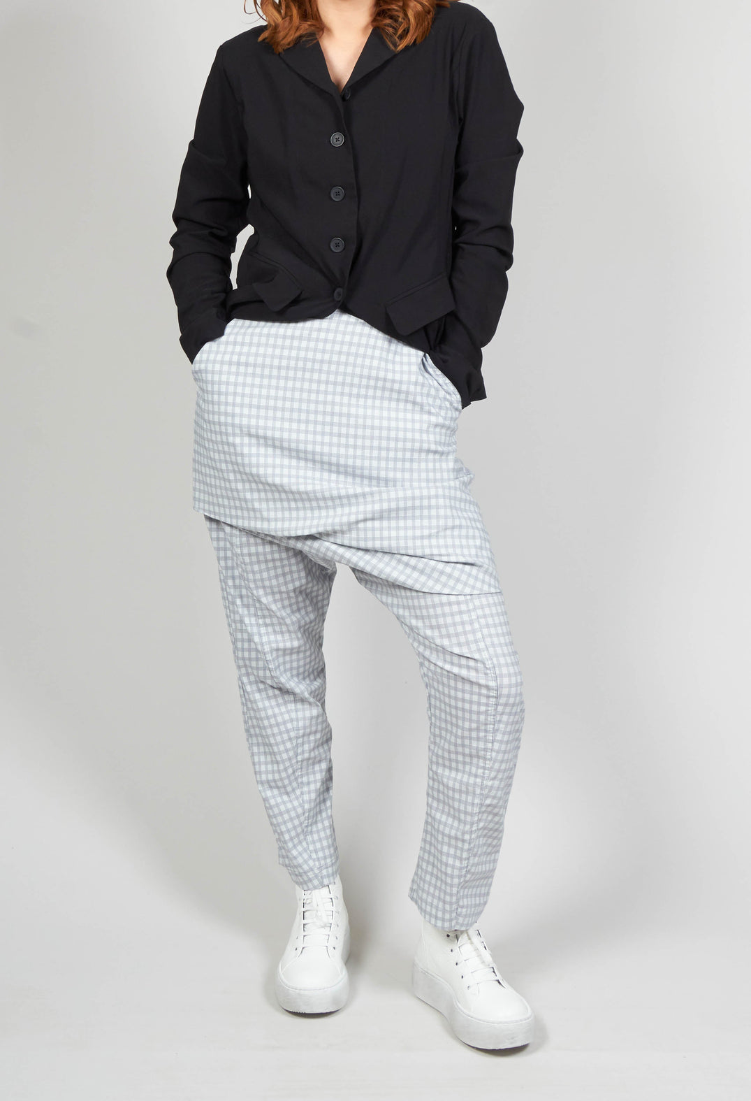 Trousers with Front Overlay in Water Check