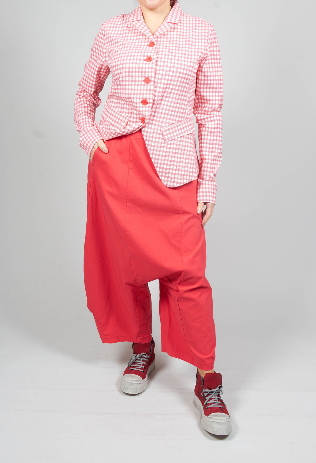 Tulip Shaped Drop Crotch Trousers in Cherry