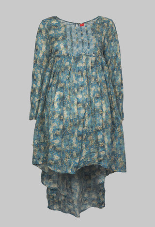 Tunic Dress with Curved Hem in Blue Flower