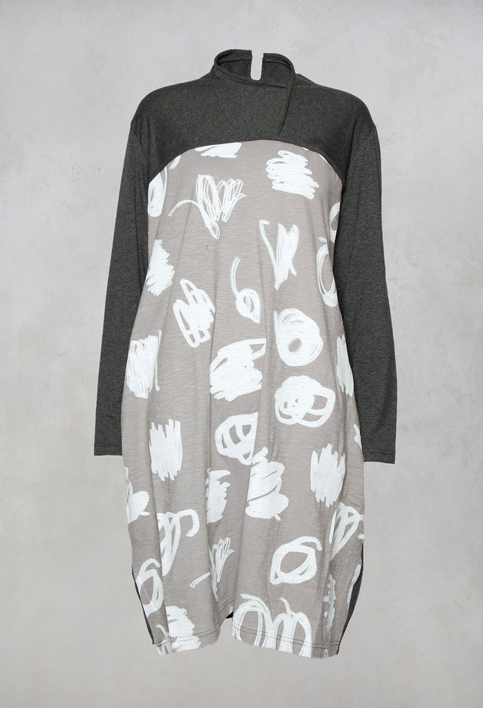 Tunic Jumper Dress with Print in Grey and White